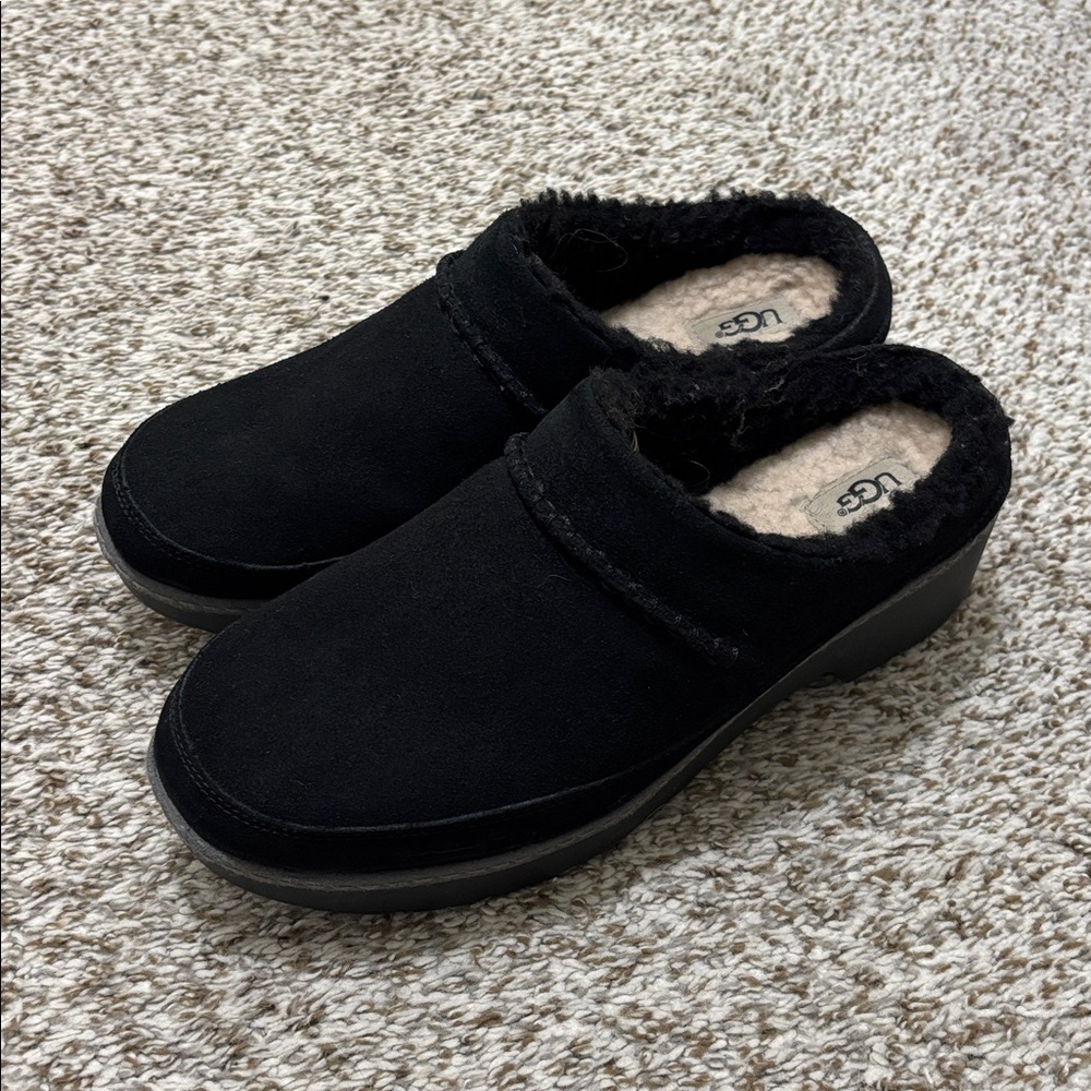 UGG black suede shearling clogs 9.5